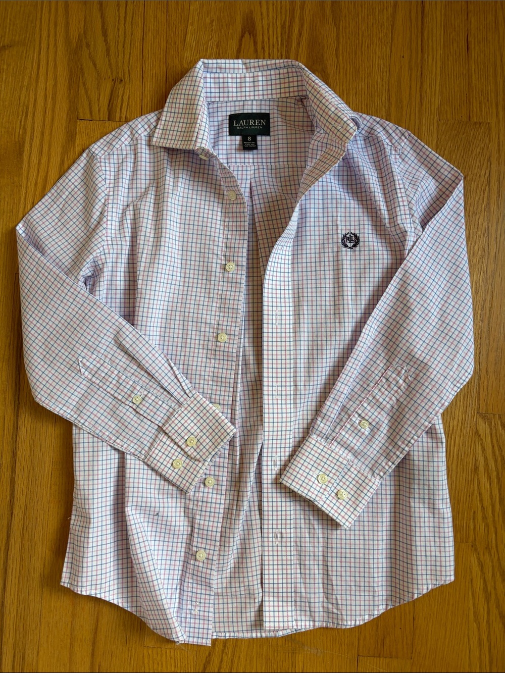Lauren Ralph Lauren White Dress Shirt with Pink and Blue Windowpane Check